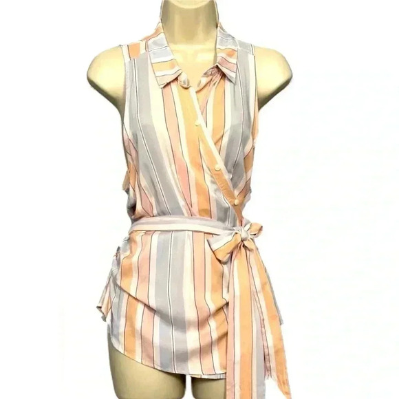 Free People Womens Blouse Size SP Sleeveless Striped Wrap Tie Waist Casual - Picture 4 of 10